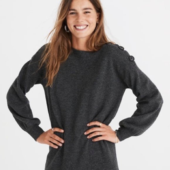 Madewell Dresses & Skirts - Madewell Gray Wool Button-Shoulder Sweater Dress S